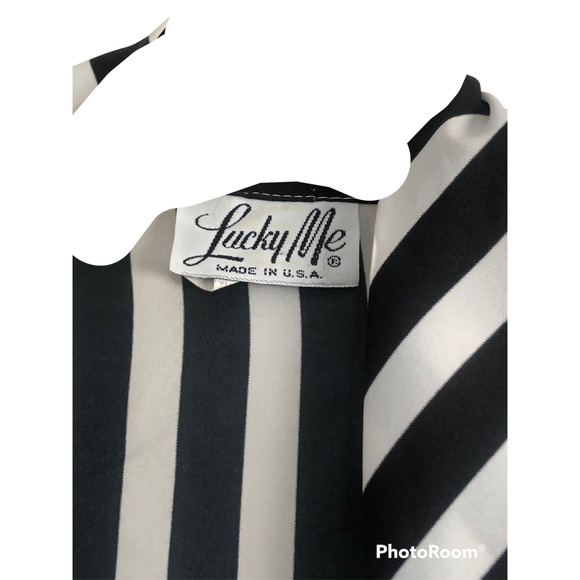 LUCKY ME Womens Black & Crean Stripe Blouse with Tie Size 42 - Picture 5 of 7